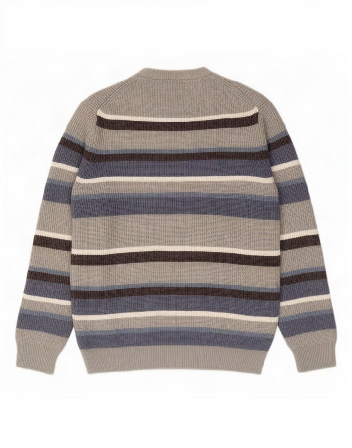 Marks & Spencer Herre sweater med rund hals, stor grå stribet polyester