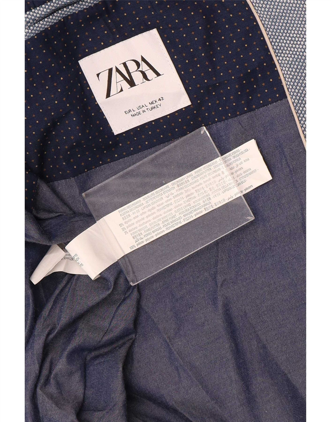 Zara Herre 2 Button Blazer Jacket UK 40 Large Blue Cotton