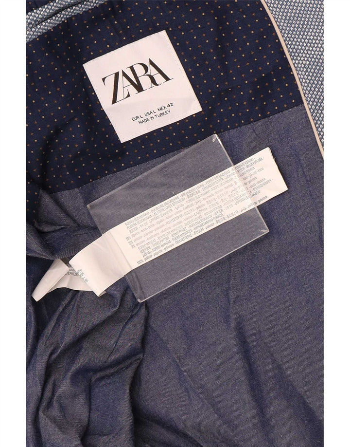 Zara Herre 2 Button Blazer Jacket UK 40 Large Blue Cotton