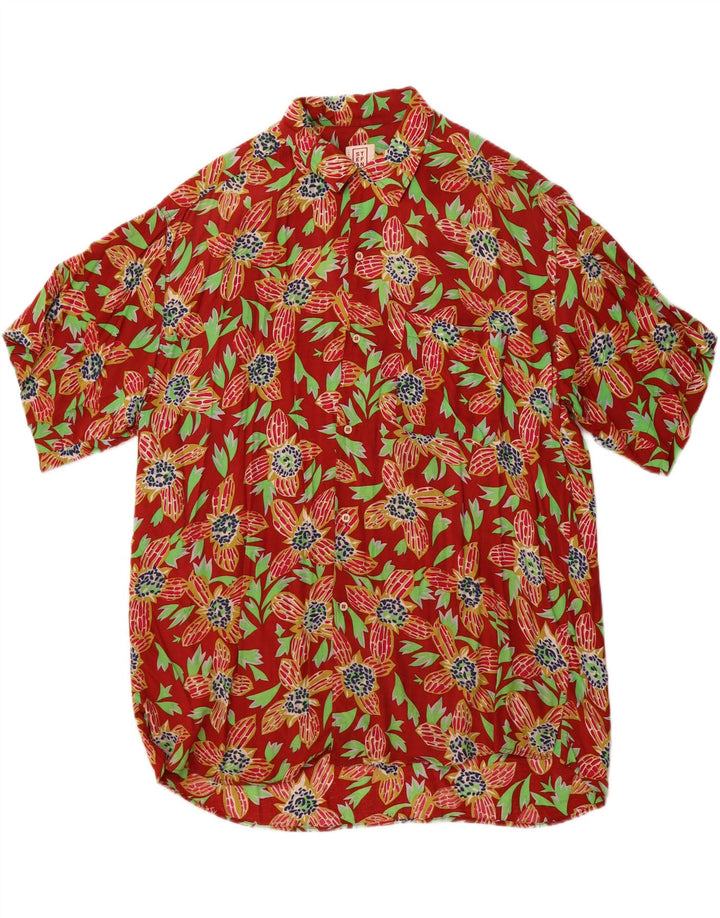 STEFANEL Kortærmet Herreskjorte Medium Rød Blomster Rayon Hawaiian
