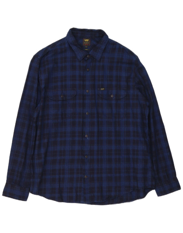 Lee Herre Indigo afslappet pasform flannelskjorte XL marineblå ternet bomuld