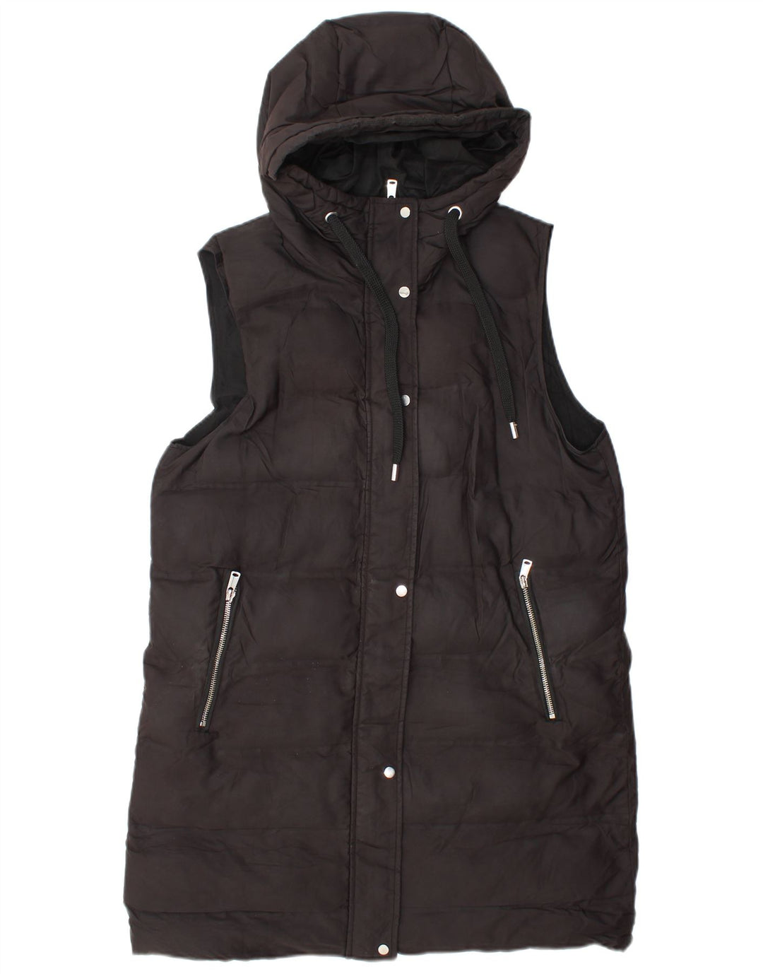 Zara Longline hættetrøje polstret Gilet UK 14 medium sort polyester
