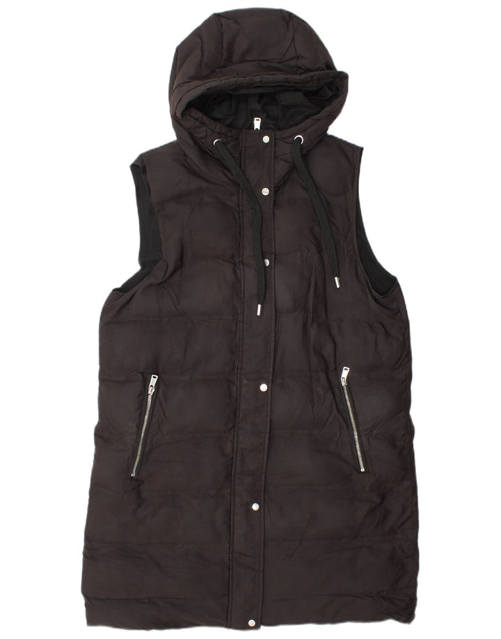 Zara Longline hættetrøje polstret Gilet UK 14 medium sort polyester