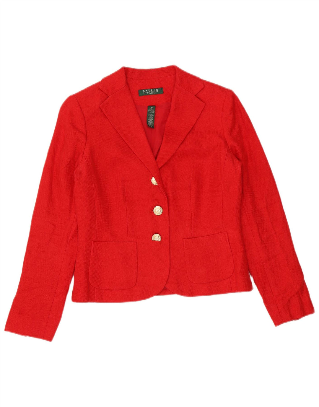 Ralph Lauren Dame Petite Crop 3-knaps blazerjakke US 2 XS rød linned