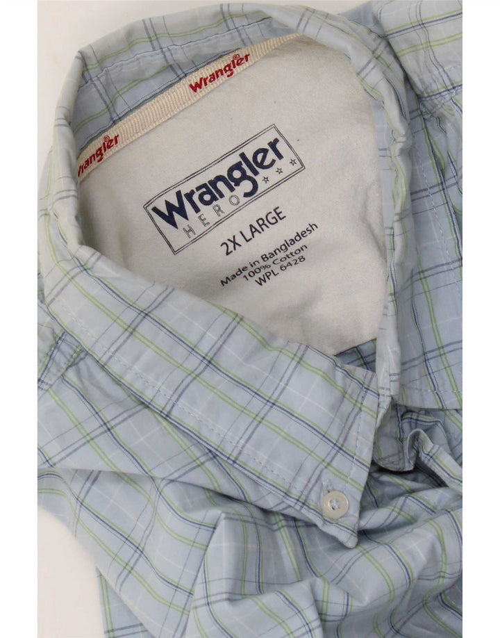 Wrangler kortærmet herreskjorte 2XL blå ternet bomuld
