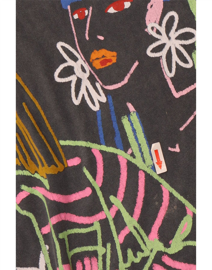 Zara Dame Oversized grafisk T-shirt Top UK 10 Lille Grå Bomuld