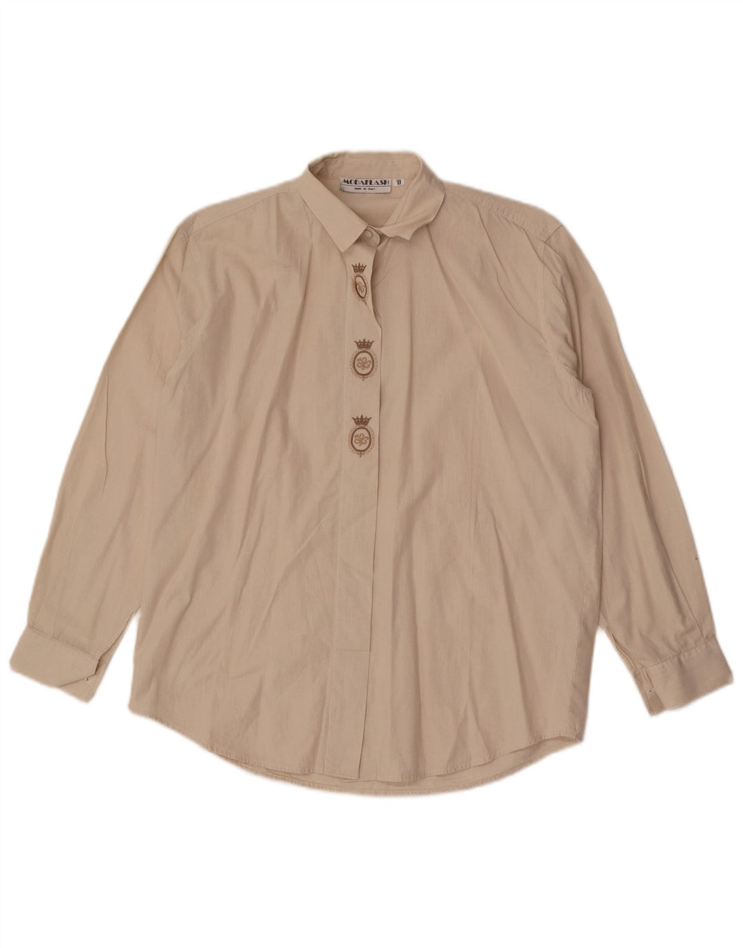 Vintage dameskjorte UK 14 Large Beige Pinstripe