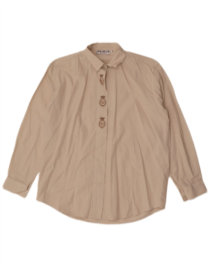 Vintage dameskjorte UK 14 Large Beige Pinstripe