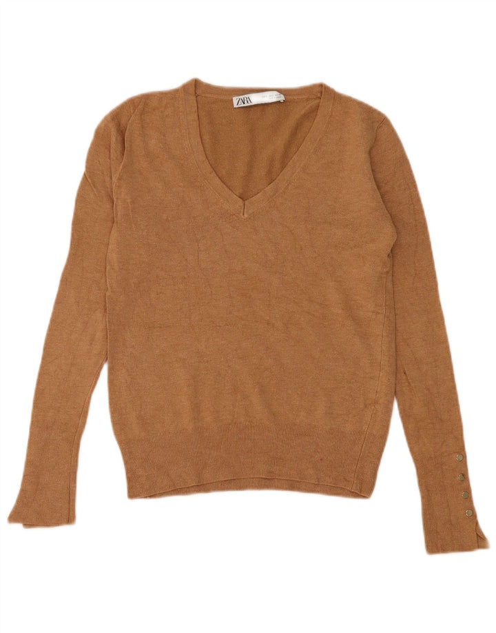 Zara Dame V-hals sweater UK 10 Small Beige