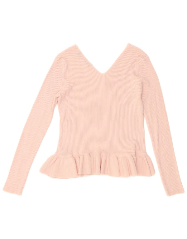 Marks & Spencer Dame Crop V-hals sweater UK 12 Medium Pink Viscose