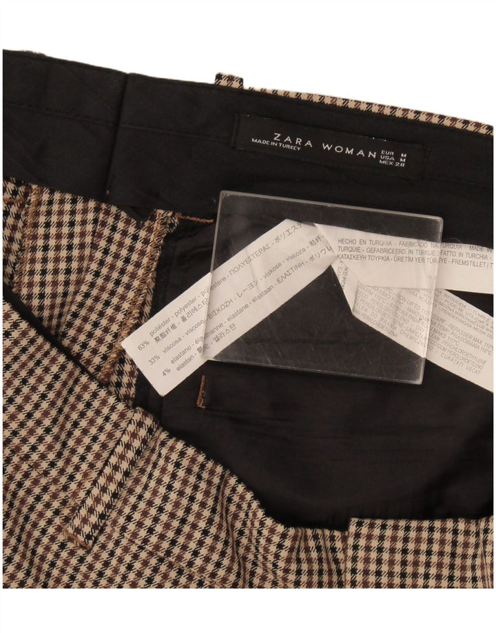 Zara Dame Slim Suit Bukser Medium W30 L29 Beige Houndstooth Polyester