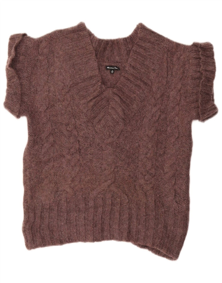 MASSIMO DUTTI Dame V-hals sweater UK 12 Medium Burgundy