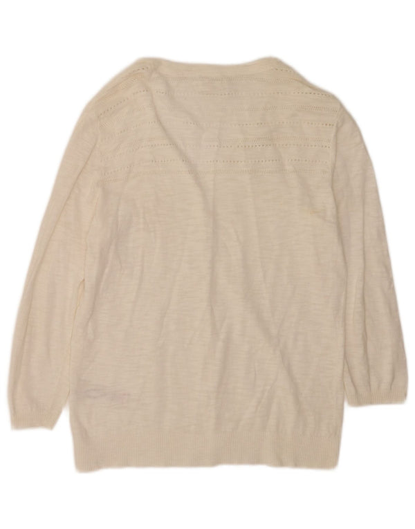 Fat Face Dame 3/4 ærmet cardigan sweater UK 12 Medium White Bomuld