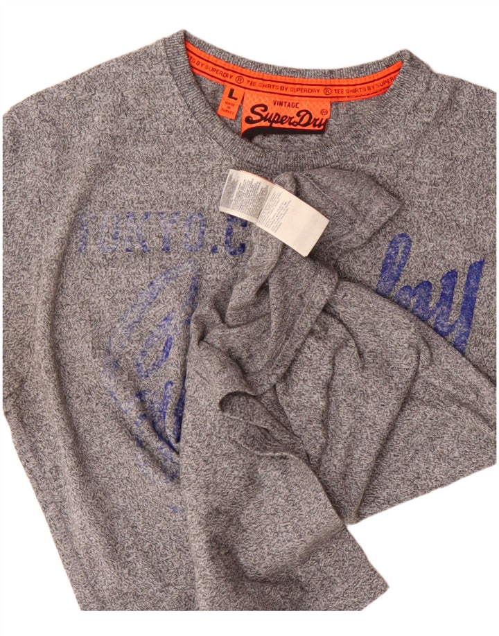 Superdry herre vintage grafisk T-shirt top stor grå flækket bomuld