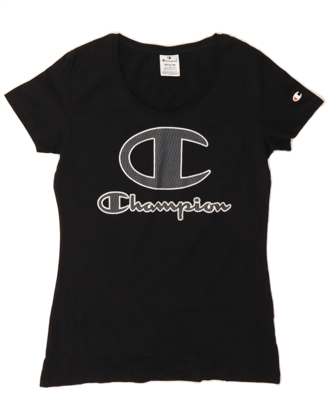 CHAMPION Womens Graphic T-Shirt Top UK 12 Medium Black Vintage Champion and Second-Hand Champion from Messina Hembry 
