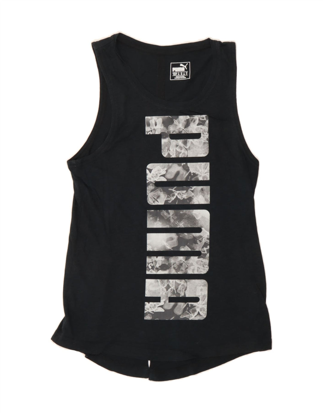 PUMA Womens Graphic Vest Top UK 8 Small Black Colourblock Vintage Puma and Second-Hand Puma from Messina Hembry 