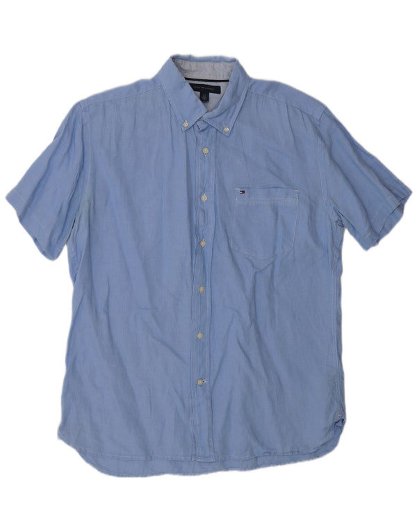 Tommy Hilfiger Mens Short Sleeve Shirt Large Blue Linen