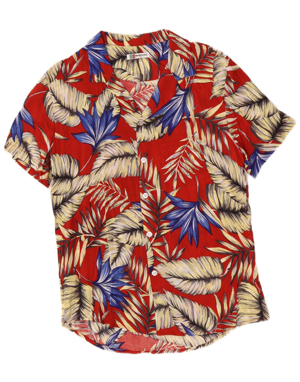 Vintage Herre Hawaii Kortærmet Skjorte Stor Rød Blomster Rayon