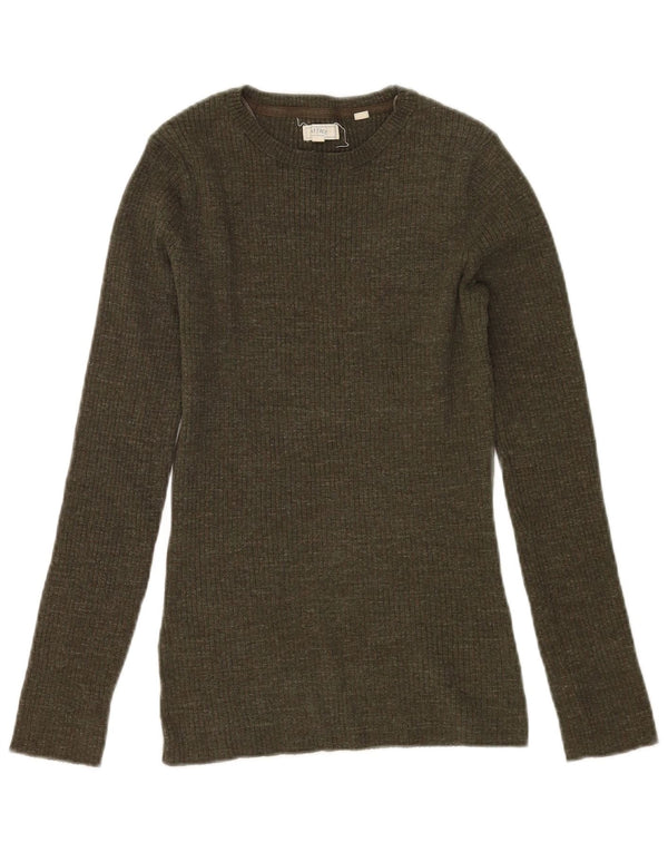 Fat Face Dame Boat Neck Jumper Sweater UK 12 Medium Khaki Flecked Bomuld