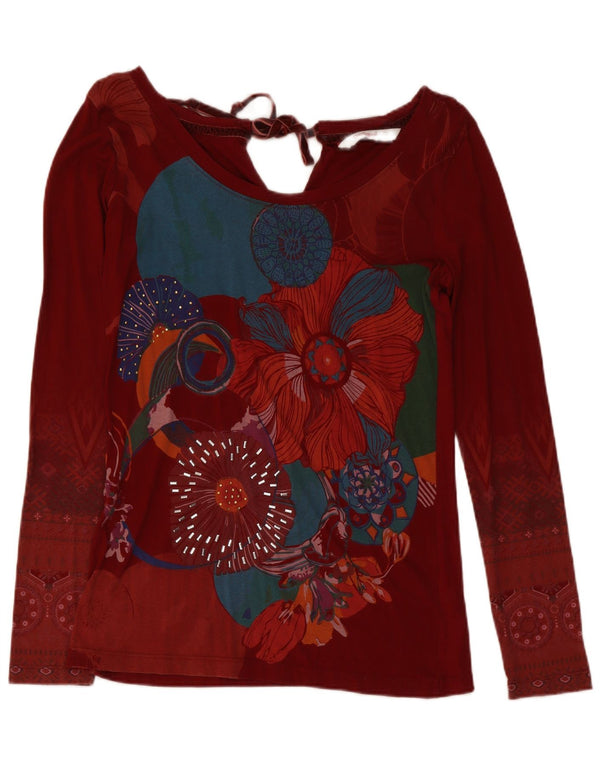 Desigual Dame Top Langærmet UK 10 Lille Rød Blomster Bomuld