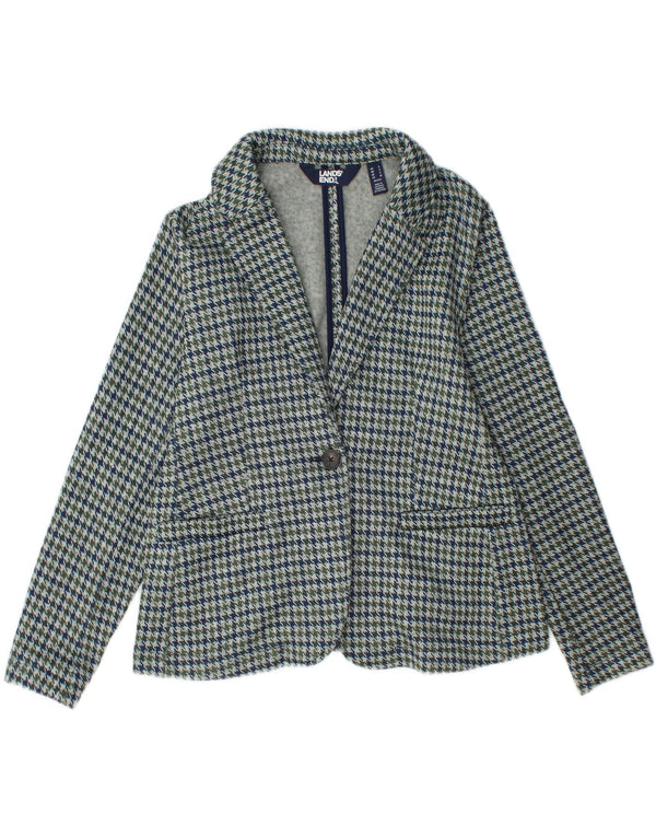 Lands End Dame 1 Knap Blazer Jacket UK 10 Small Blue Houndstooth