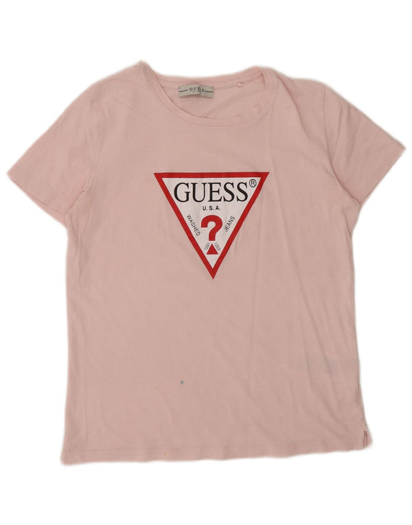 Guess Grafisk T-shirt top til kvinder UK 8 Small Pink Bomuld