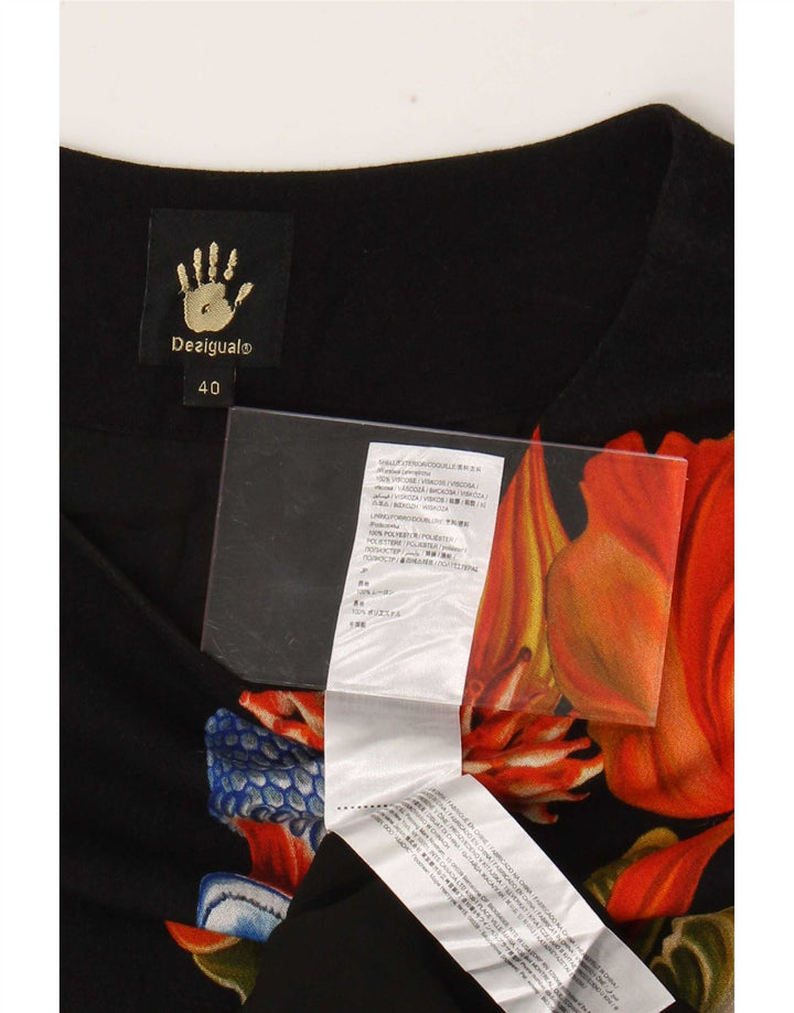 Desigual Womens Shift Dress EU 40 Medium Black Floral Viscose