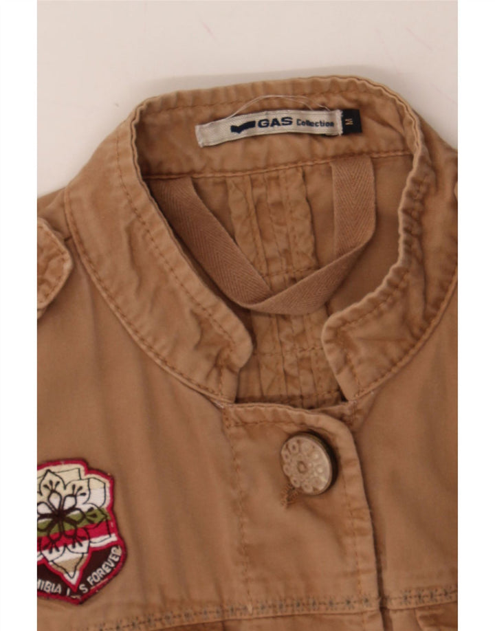 GAS Womens Graphic Military Jacket UK 12 Medium Brown Cotton Vintage Gas and Second-Hand Gas from Messina Hembry 