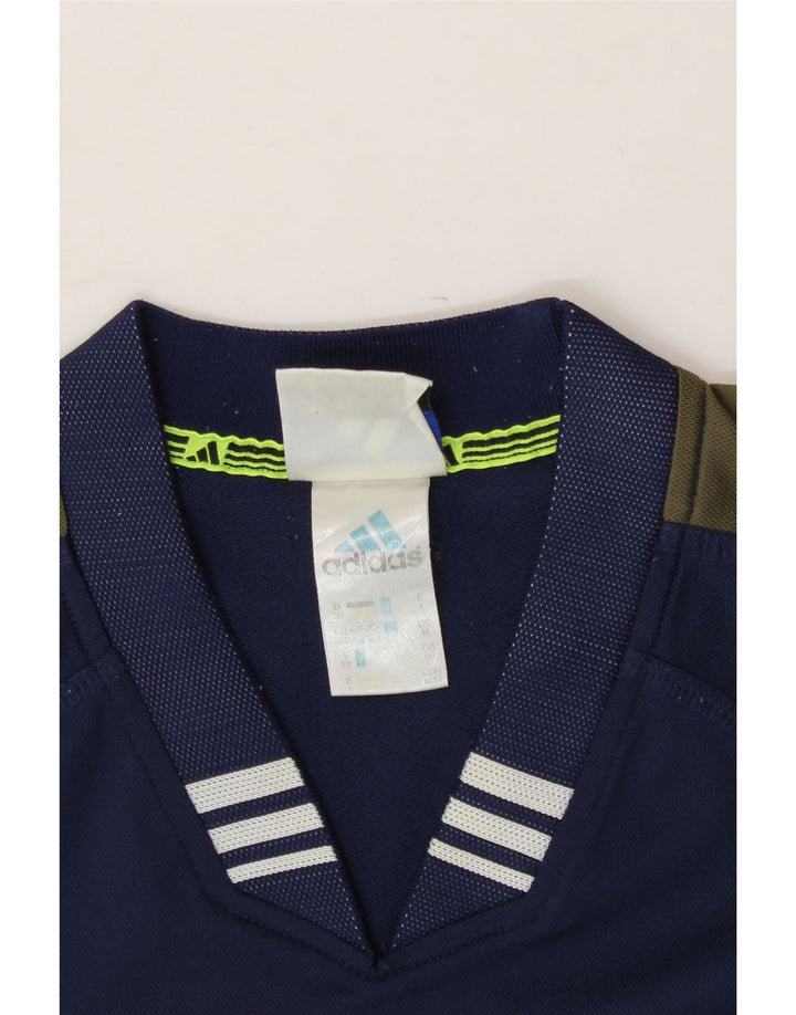 ADIDAS Mens T-Shirt Top UK 40/42 Medium Navy Blue Colourblock Polyester Vintage Adidas and Second-Hand Adidas from Messina Hembry 