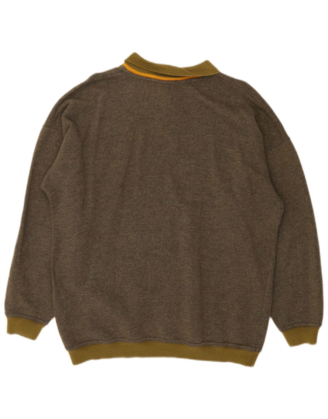 Vintage herre polo hals sweater stor kaki stribet uld