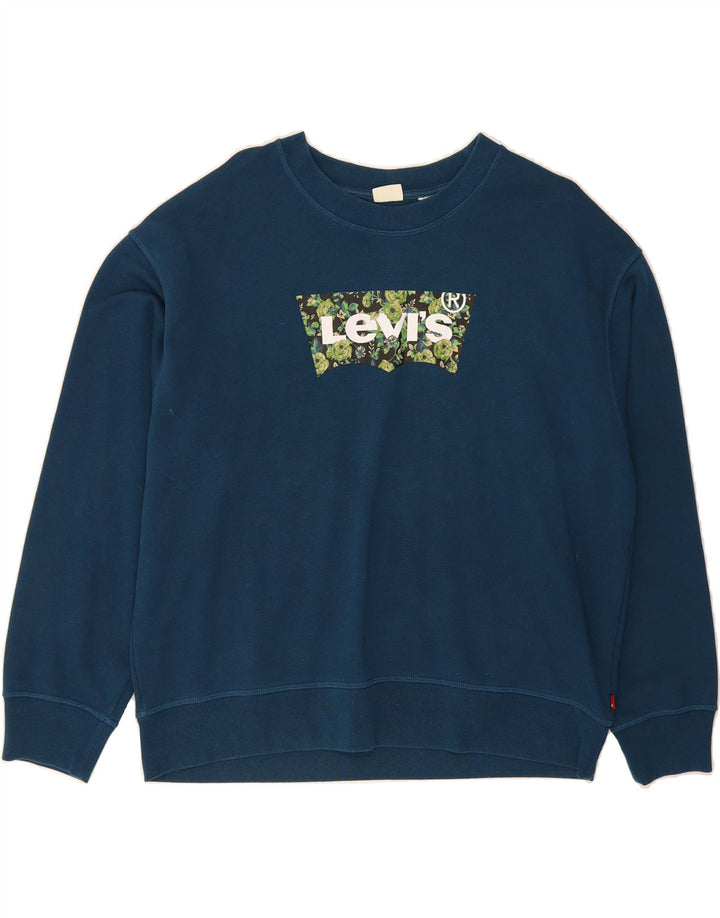 LEVI'S Womens Graphic Sweatshirt Jumper UK 18 XL Navy Blue Vintage Levi's and Second-Hand Levi's from Messina Hembry 