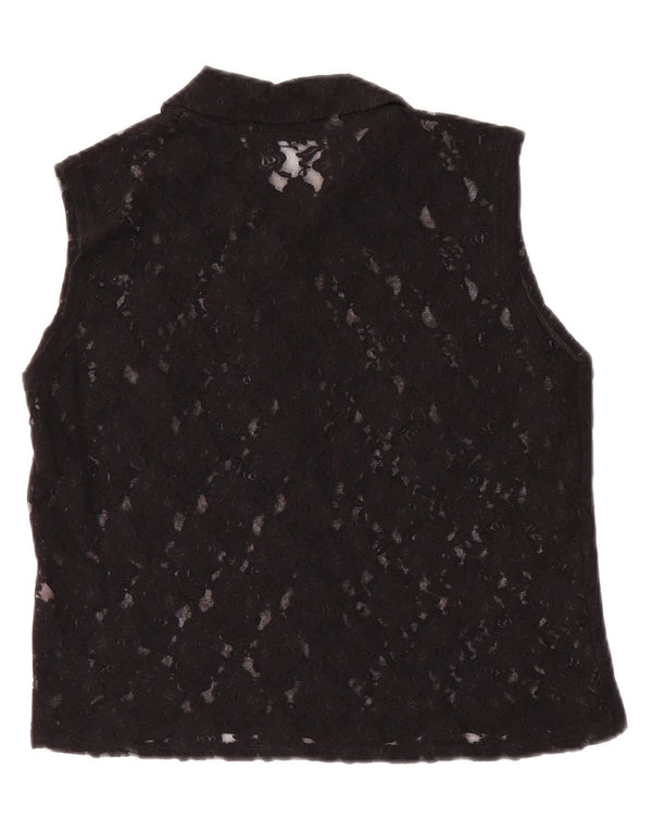 Vintage Womens Crop se gennem ærmeløs skjortebluse UK 8 Small Black