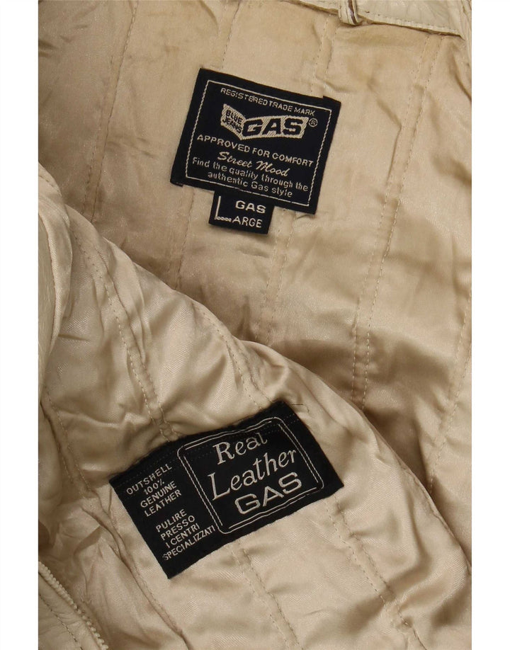 Gas Herre Læder Racer Jacket UK 40 Large Beige Colourblock