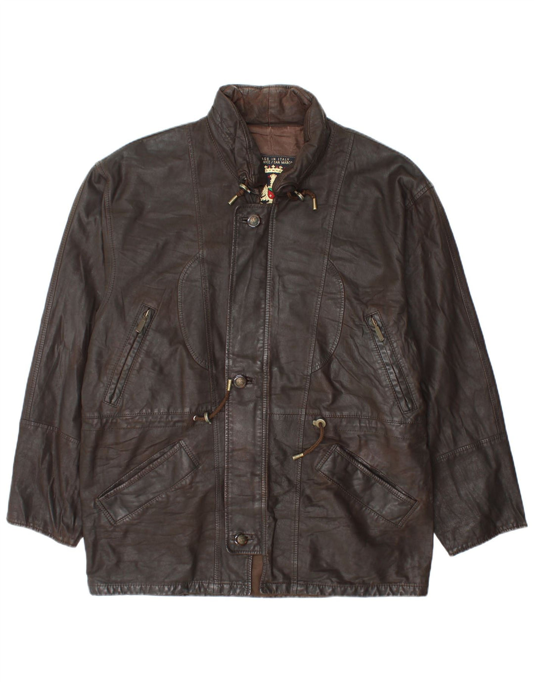 VINTAGE Mens Leather Jacket IT 50 Large Brown Leather