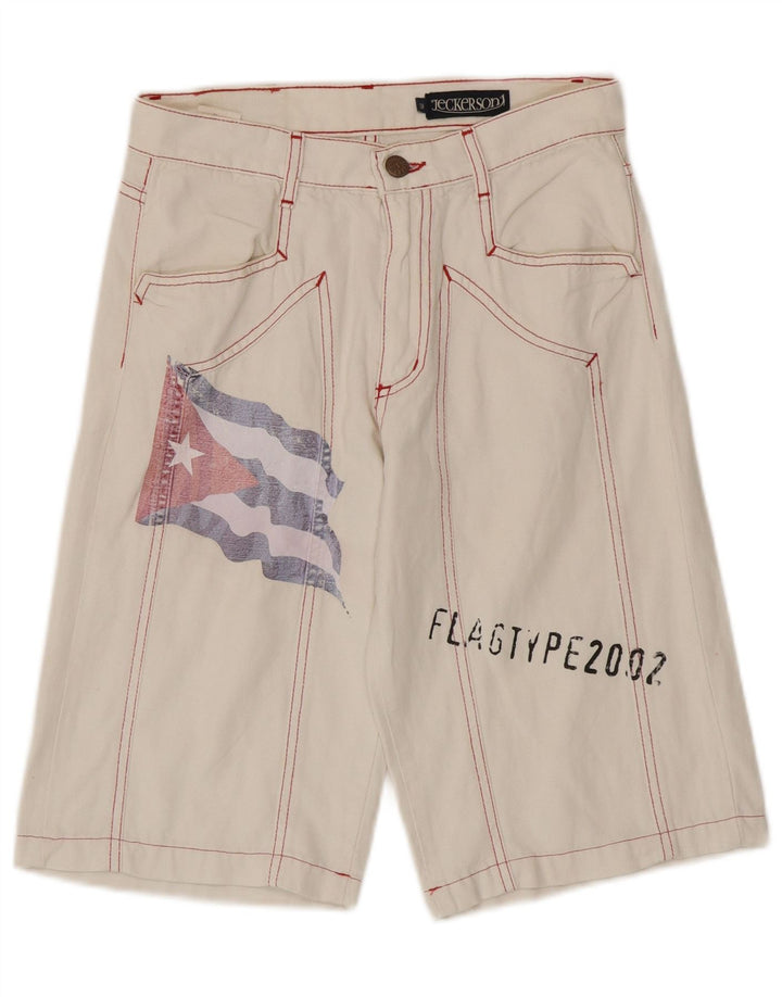 Jeckerson Herre grafiske Bermuda Shorts W28 Små hvide bomuld