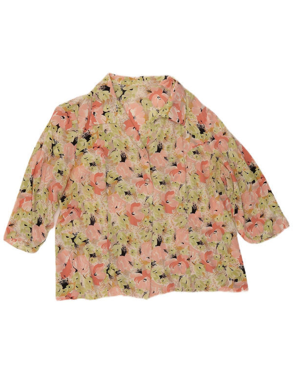 Vintage skjortebluse med 3/4 ærmer til kvinder UK 16 Stor flerfarvet blomster