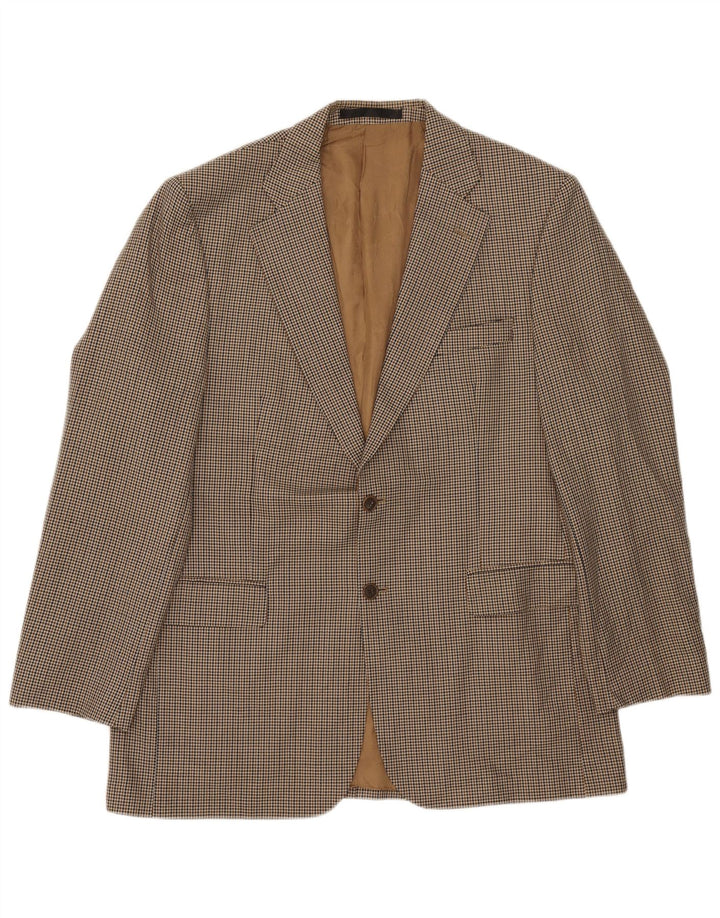 Marks & Spencer Herre Longline Blazer Jacket UK 42 Large Beige Houndstooth