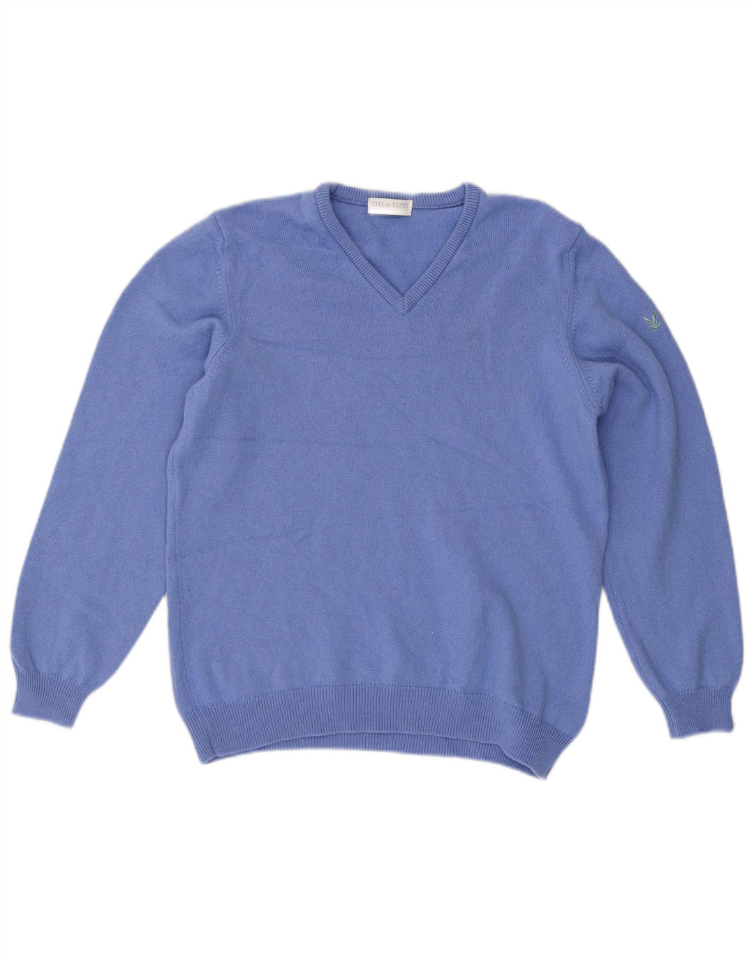 LYLE & SCOTT Dame Golf V-hals sweater UK 16 Large Blue Wool