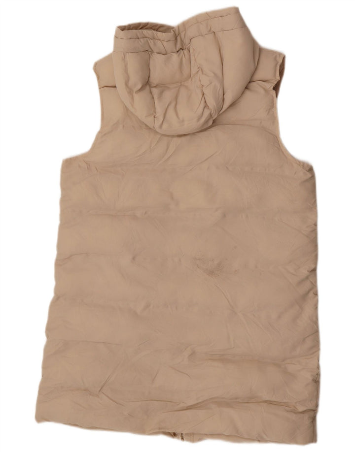Zara Dame Hætte Ærmeløs Polstret Frakke UK 16 Stor Beige Polyester
