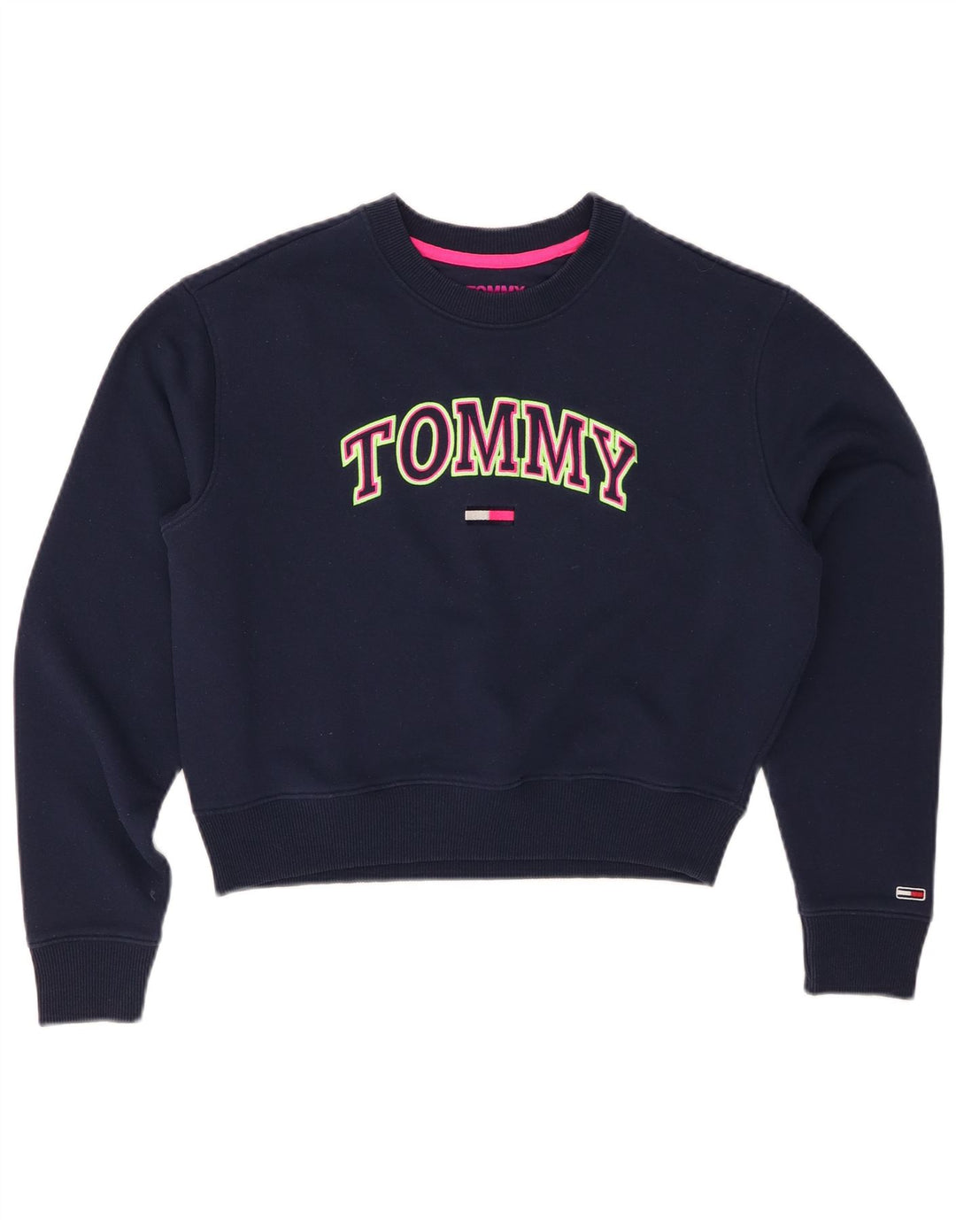 TOMMY HILFIGER Dame Crop Sweatshirt Jumper UK 10 Small Navy Blue