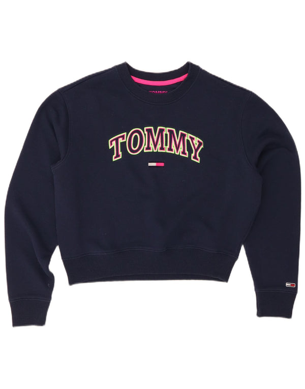 TOMMY HILFIGER Dame Crop Sweatshirt Jumper UK 10 Small Navy Blue