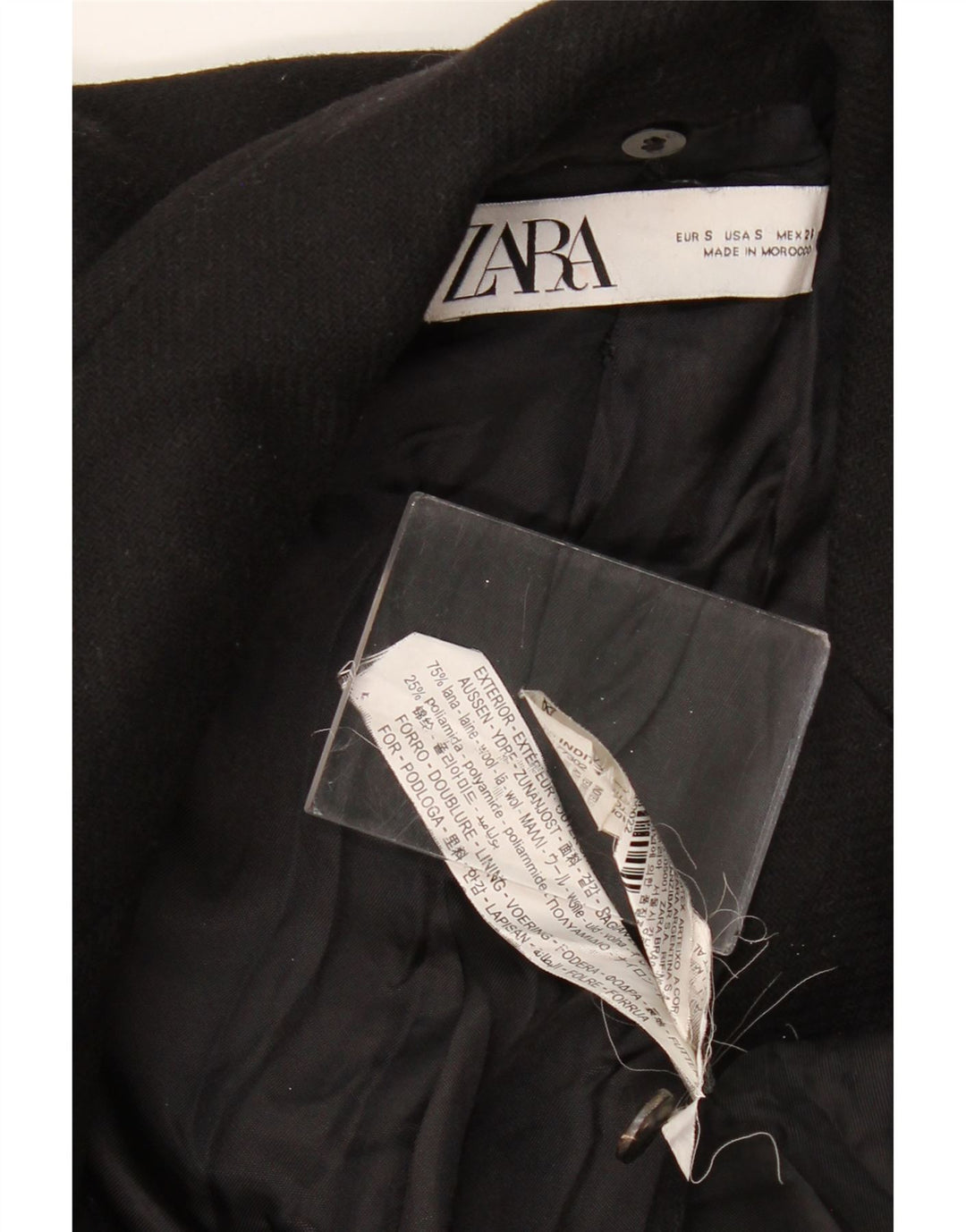 ZARA Overfrakke til kvinder UK 10 Lille sort uld