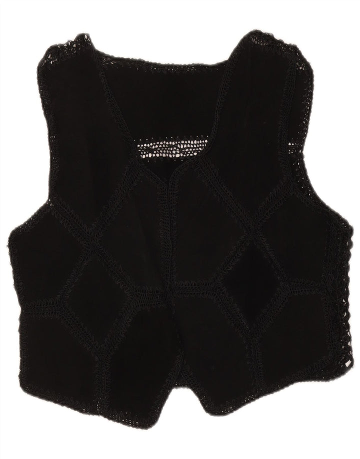 Vintage dame ruskind vest UK 16 Stor sort patchwork