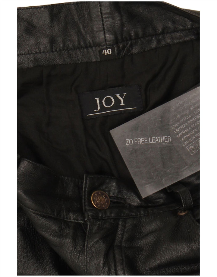 JOY Womens Slim Leather Trousers IT 40 Small W28 L30 Black Leather