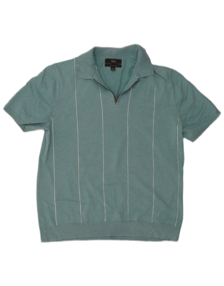 Marks & Spencer Herre kortærmet poloshirt Medium turkis stribet