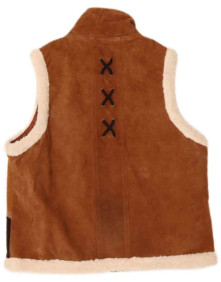Vintage dame ruskind Gilet UK 14 medium brun geometrisk læder