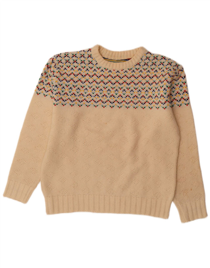 Vintage sweater med rund hals til mænd Medium Off White Fair Isle