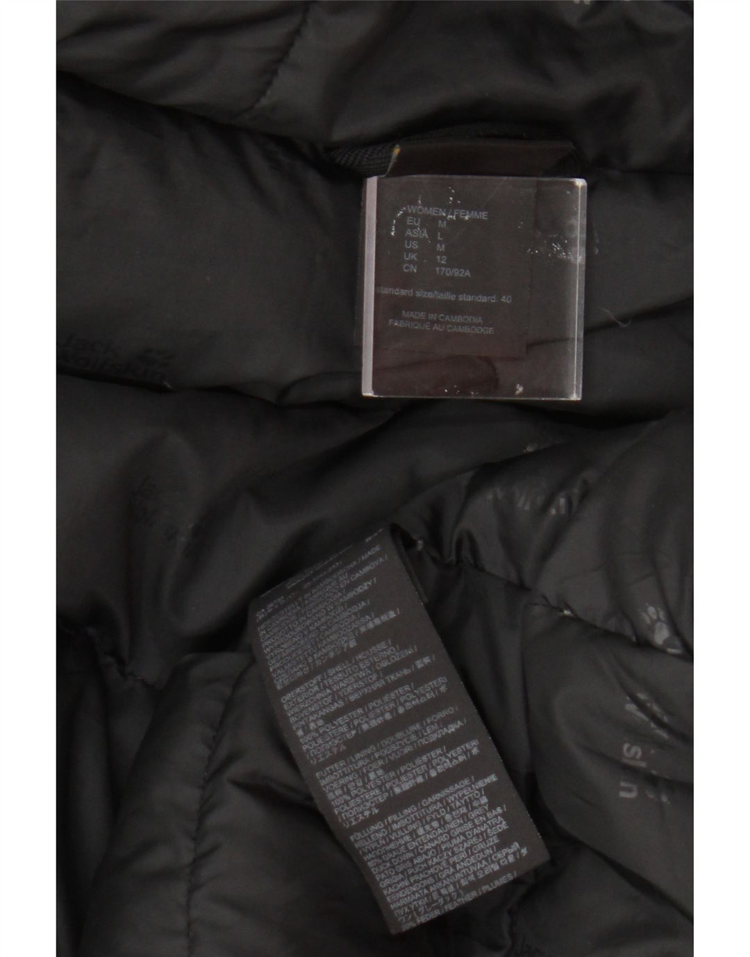 Jack Wolfskin Polstret hættejakke til kvinder UK 12 Medium Black Colourblock