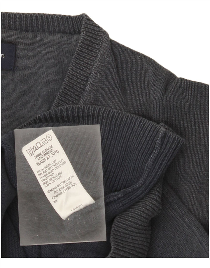 Marks & Spencer Dame V-hals sweater UK 14 Medium Marineblå Bomuld