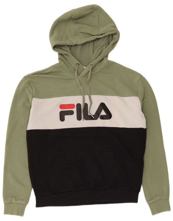 Fila Womens Grafisk Oversized Hoodie Jumper UK 10 Small Green Colourblock